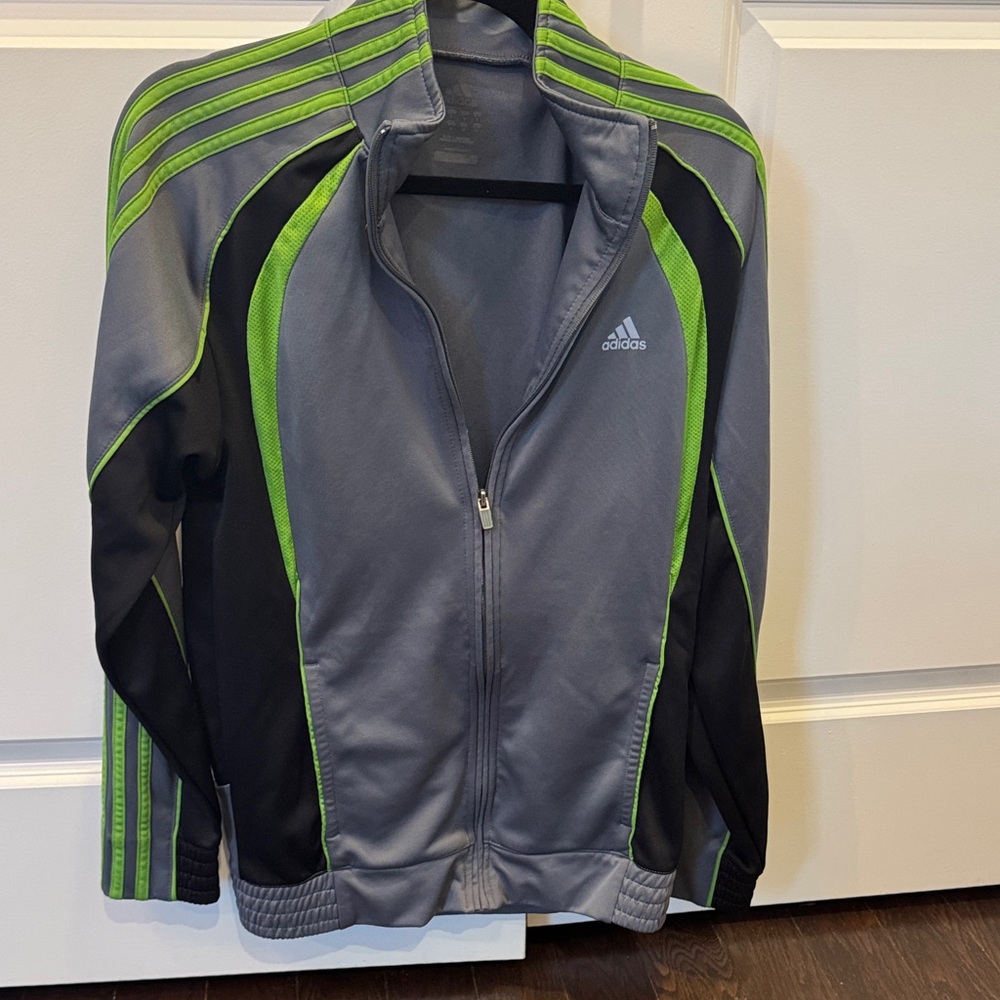 Adidas Gray and Neon Green Zip-Up Jacket